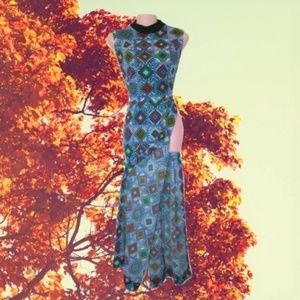 1960s vintage mod pixel slit maxi dress size small
